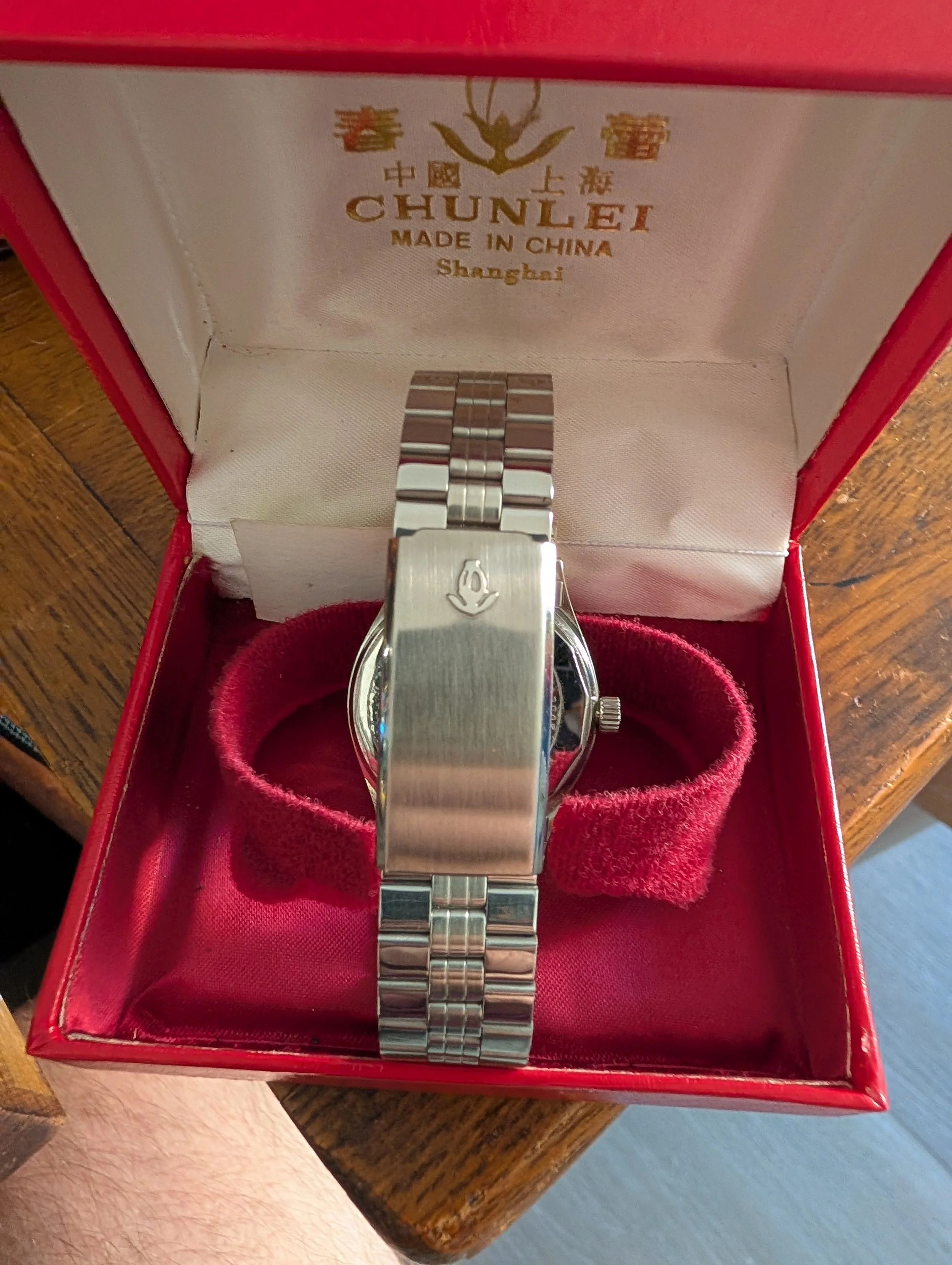Vintage Chunlei 21 Jewel Day Date Mechanical Watch | Original Box & Bracelet | Shanghai China | 35mm image 2