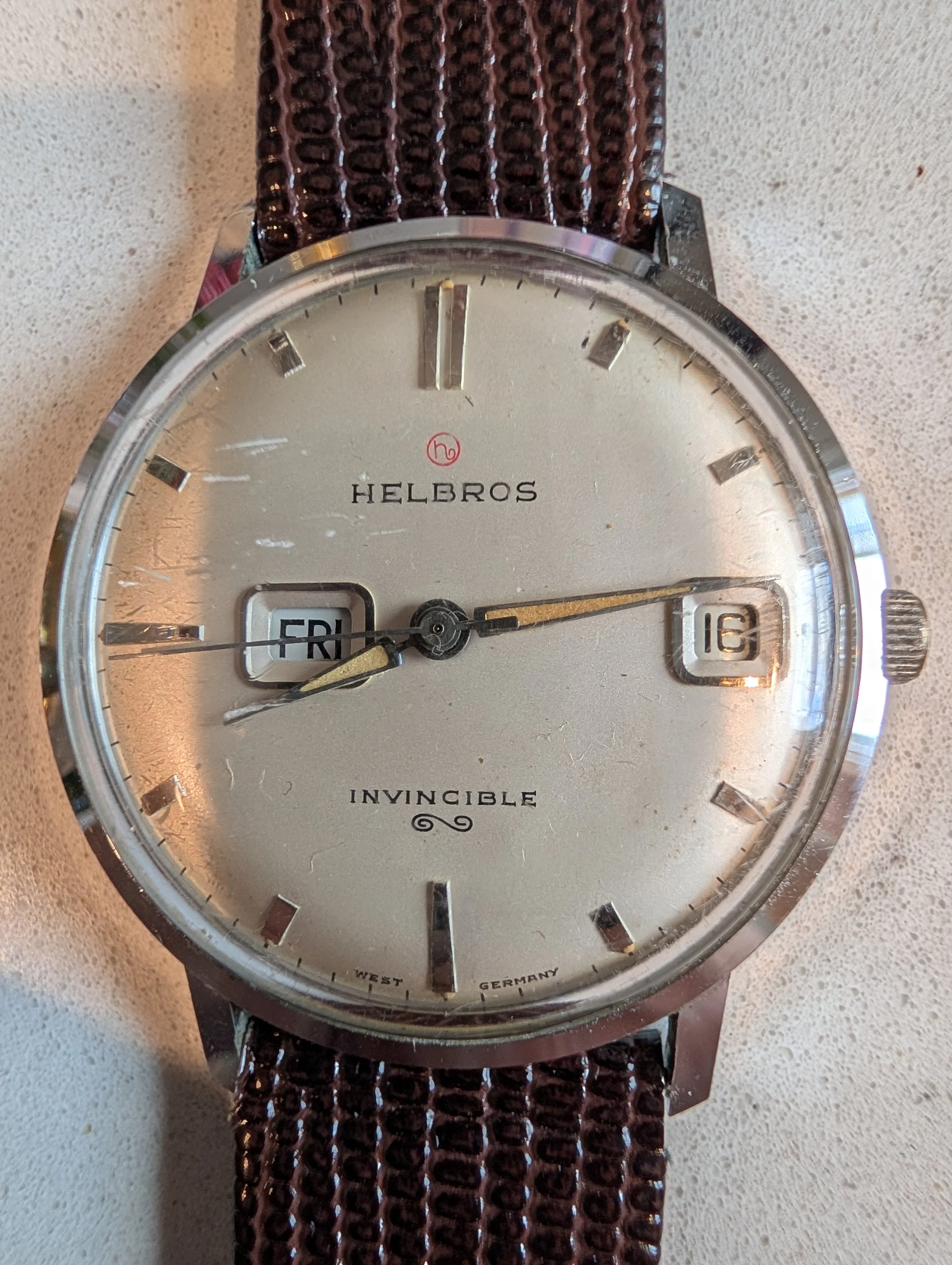 Helbros Invincible Day Date Vintage Watch West Germany
