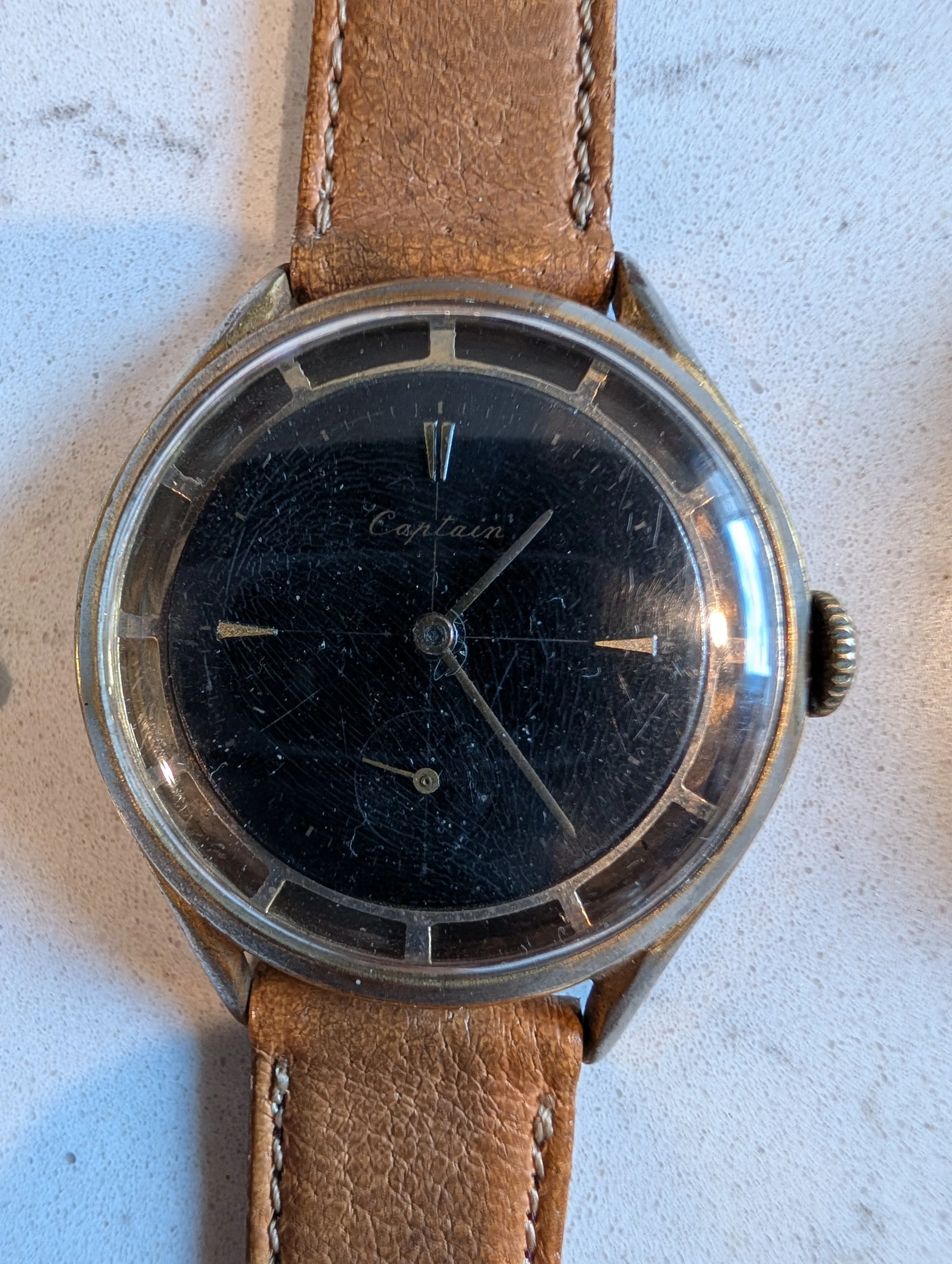 Citizen “Captain” Vintage Small Seconds Dress Watch 18K Gold Filled Black Dial