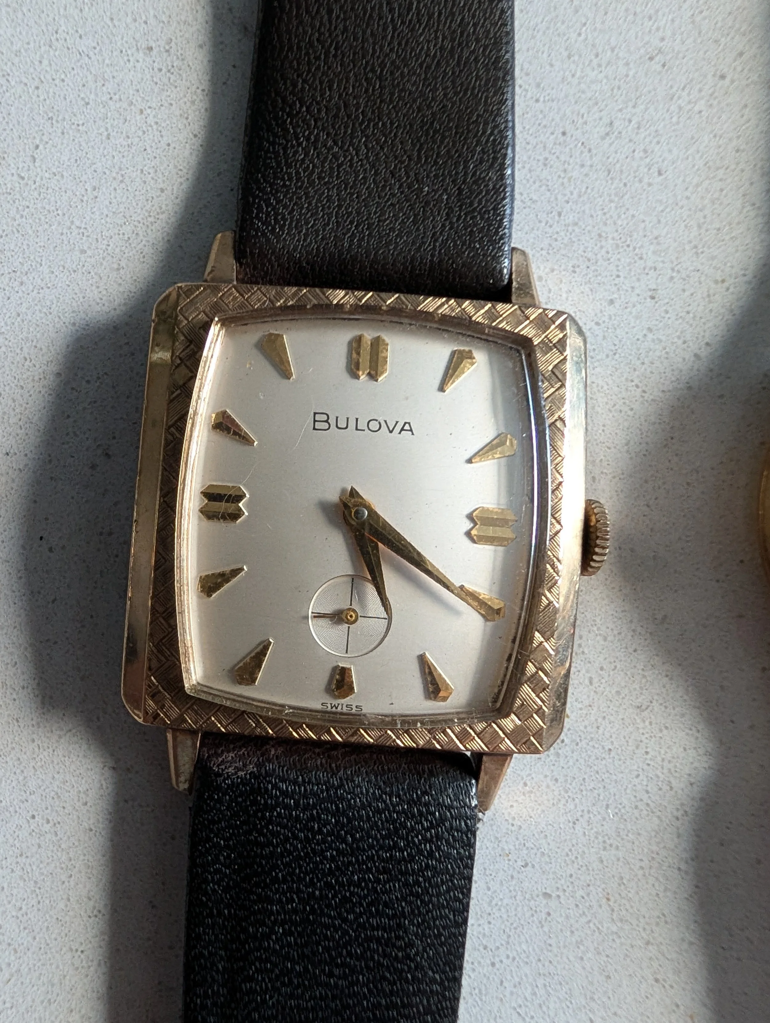 Vintage Bulova 10K Rolled Gold Tank Watch Running Small Seconds Swiss