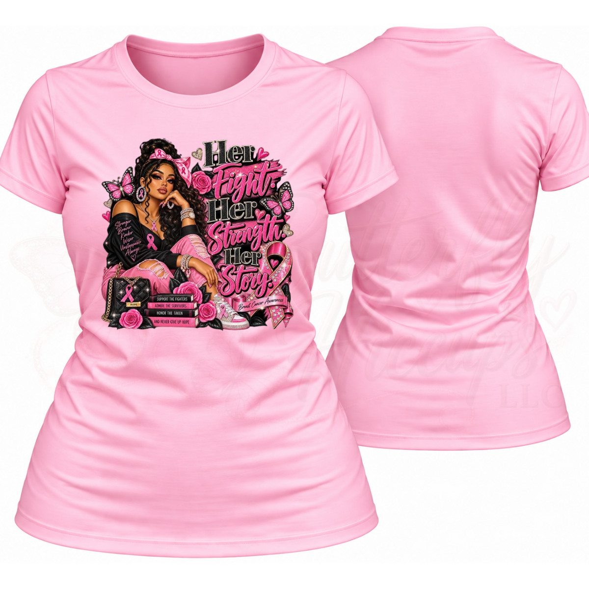 Her Fight, Her Strength, Her Story – Melanin Beauty Breast Cancer Awareness T-Shirt