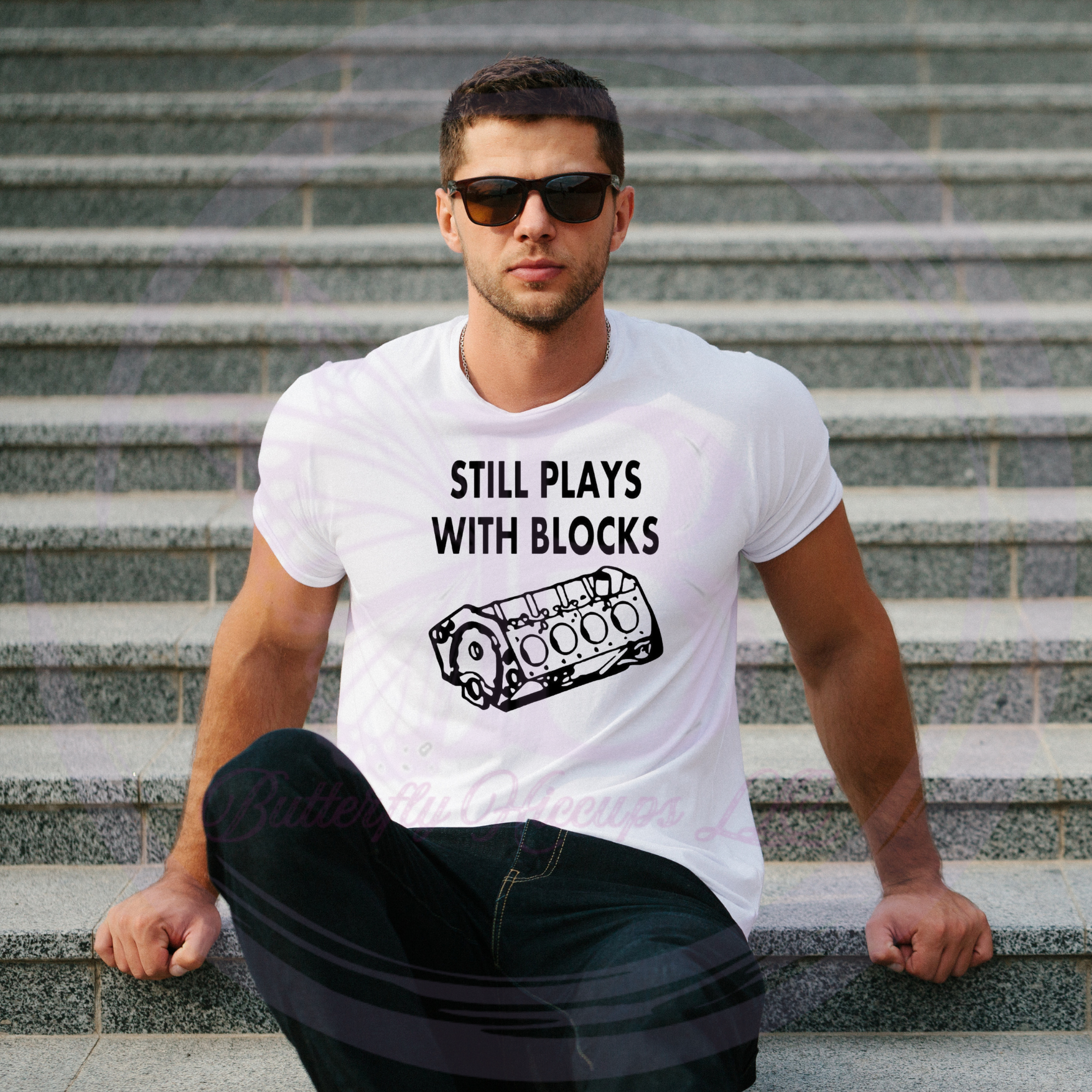 Still Plays With Blocks – Funny Engine Block Mechanic T-Shirt (1).png