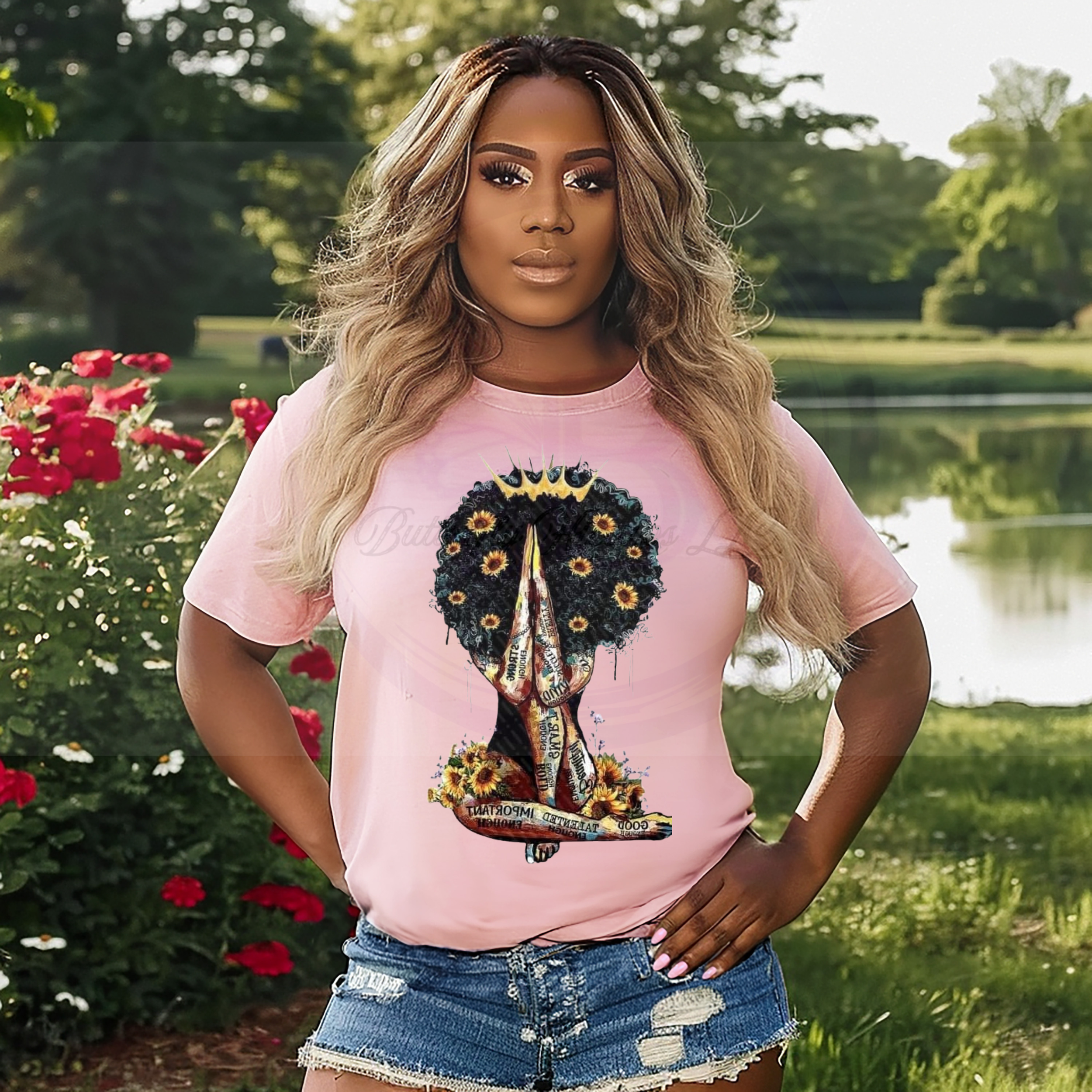 Rooted & Crowned Women’s T-Shirt _ Empowered Black Woman Afro Art Tee.png