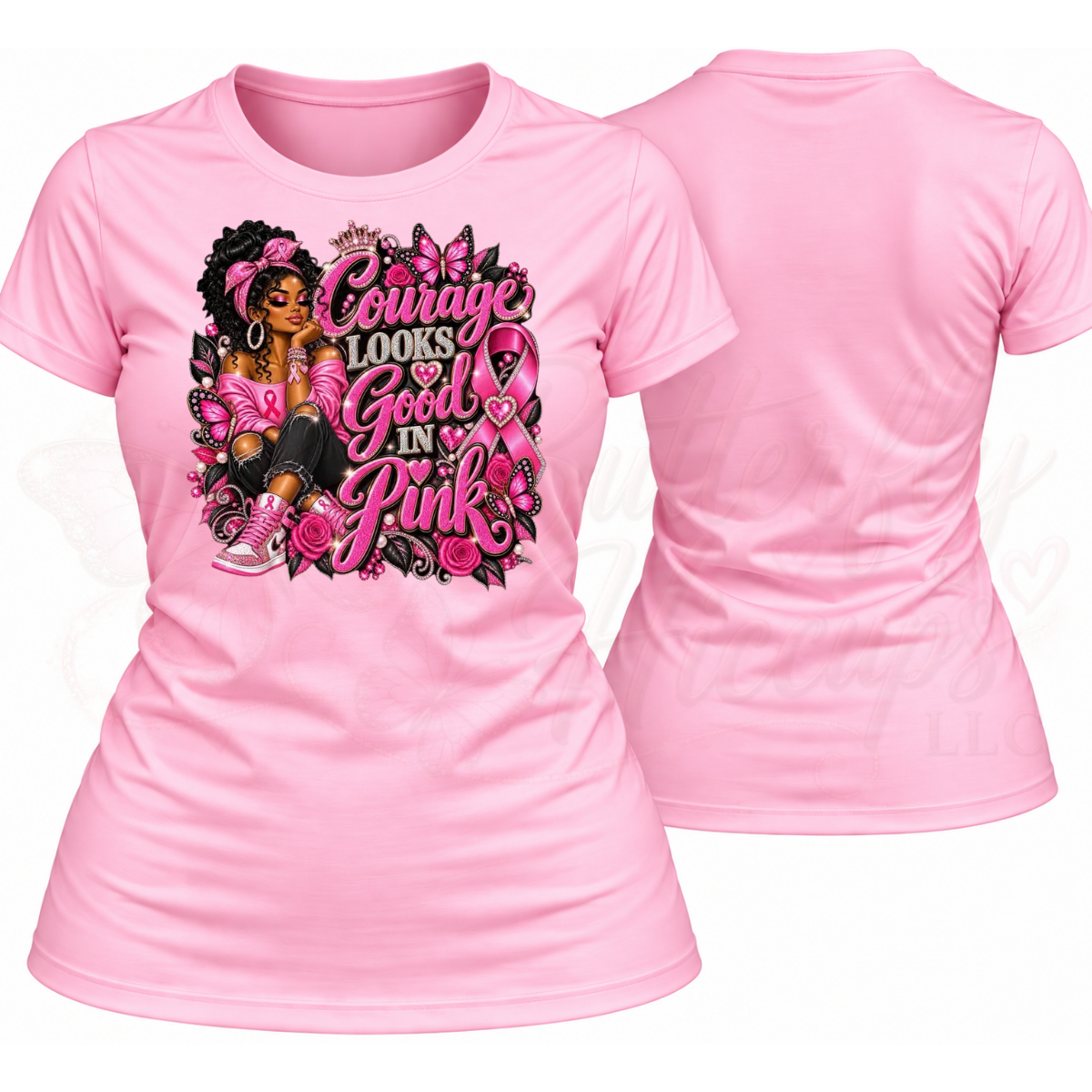 Courage Looks Good in Pink – Melanin Beauty Breast Cancer Awareness T-Shirt