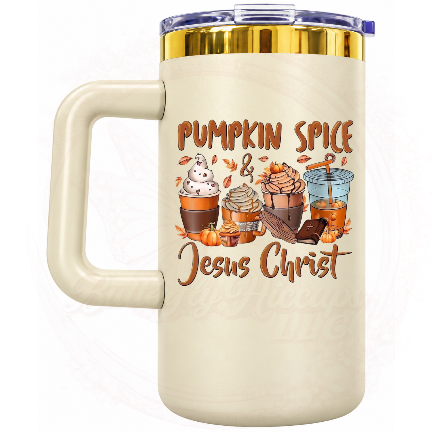 Pumpkin Spice & Jesus Christ 20 oz Stainless Steel Insulated Mug with Handle