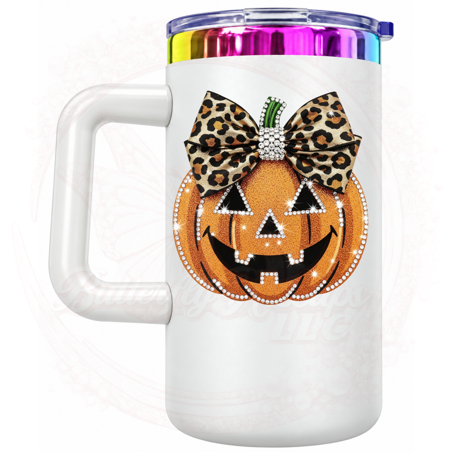Glamorous Pumpkin Leopard Bow 20 oz Stainless Steel Insulated Mug with Handle