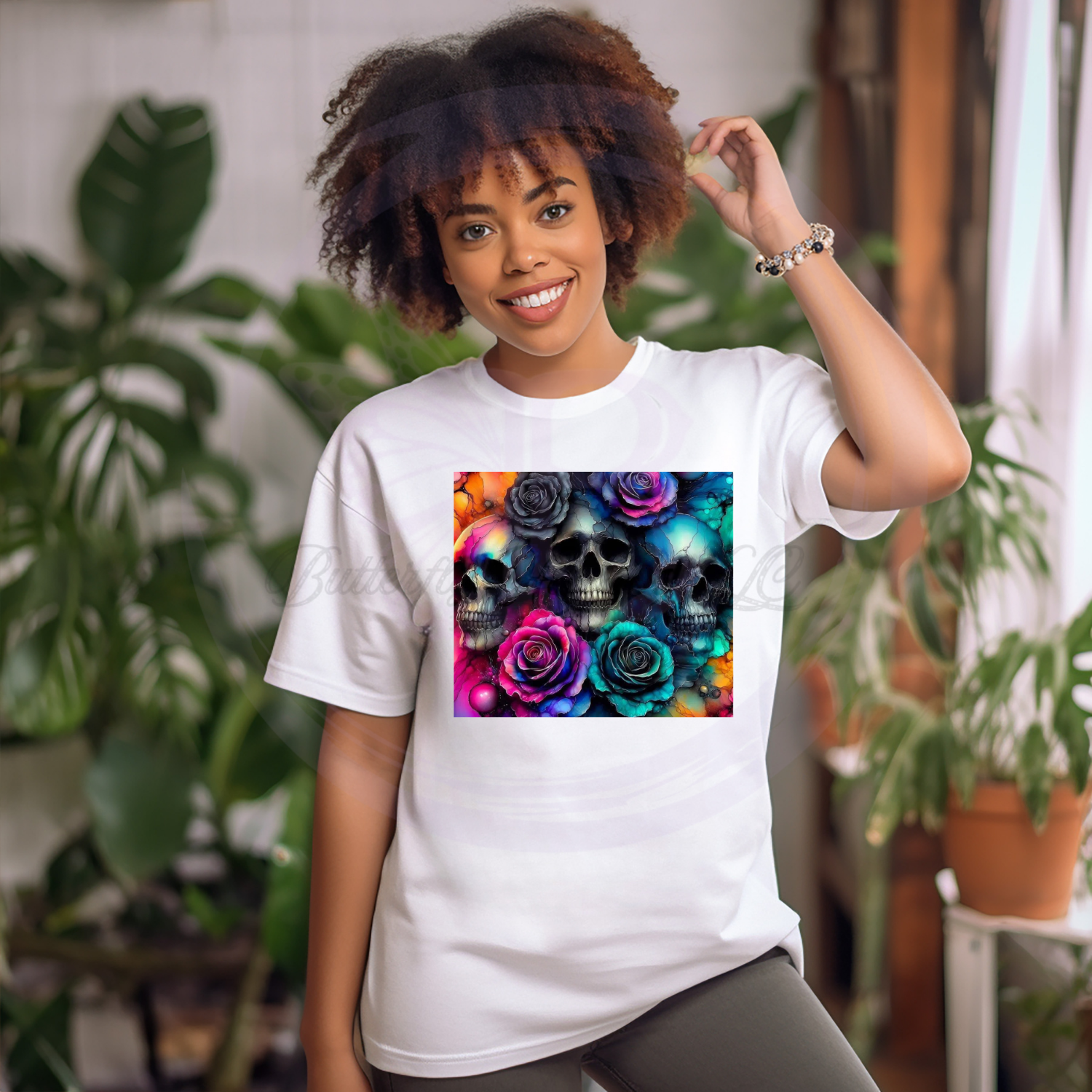 Vibrant Skull & Rose Gothic Art T-Shirt – Colorful Floral Skull Graphic Tee.png