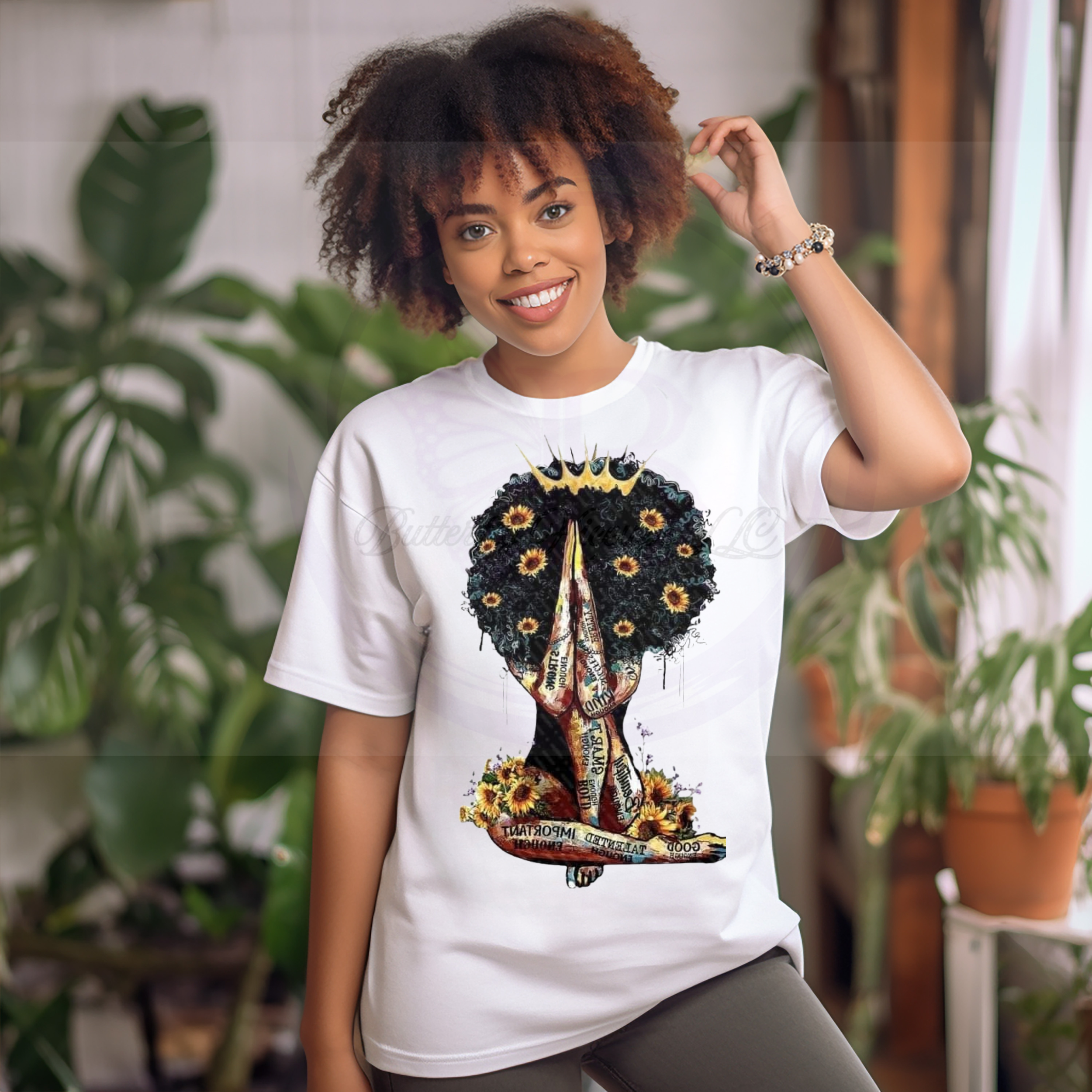 Rooted & Crowned Women’s T-Shirt _ Empowered Black Woman Afro Art Tee (1).png