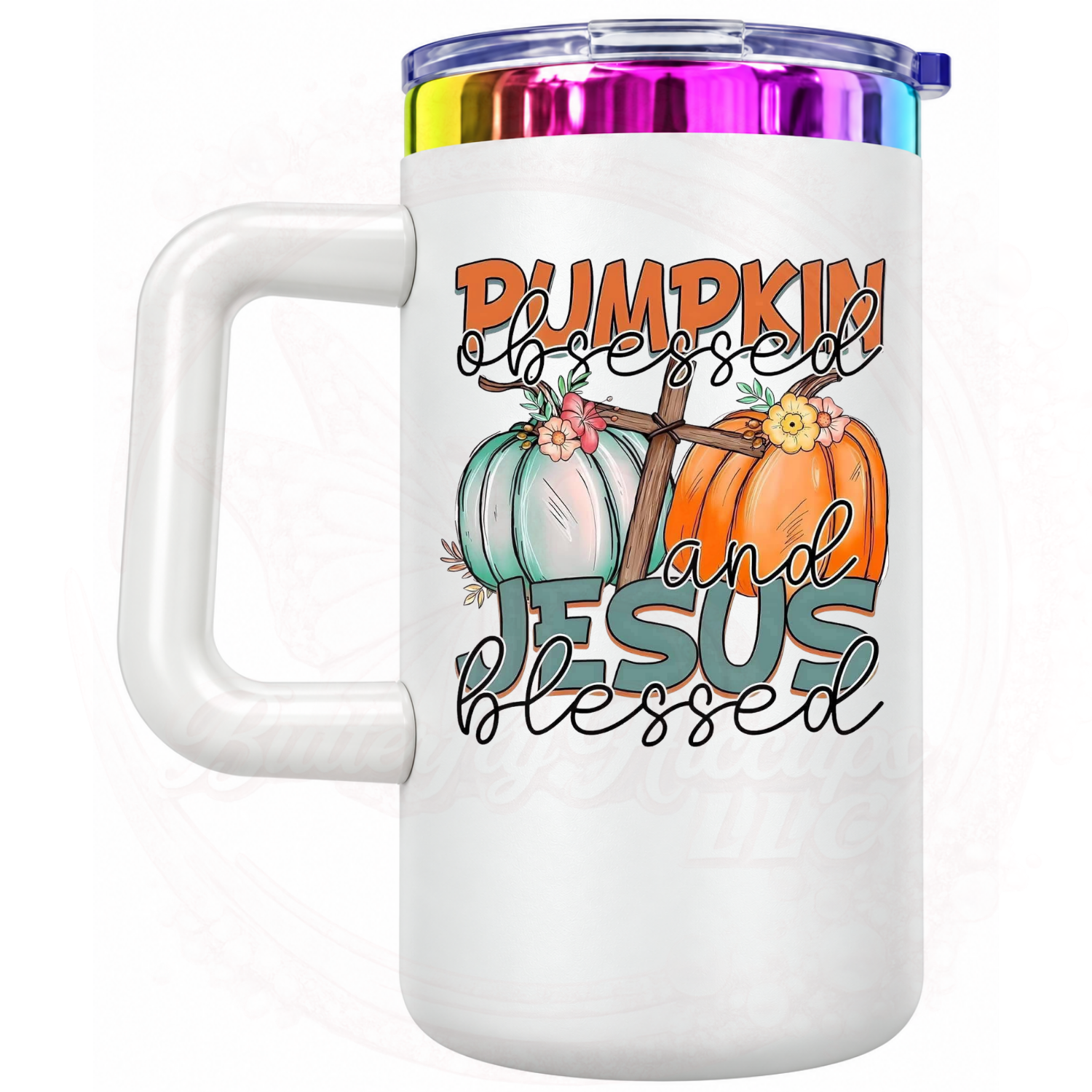 Pumpkin & Jesus Design Inspirational 20 oz Stainless Steel Insulated Mug with Handle