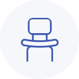 Icône de chaise de bureau simple en ligne, illustration minimaliste en bleu.