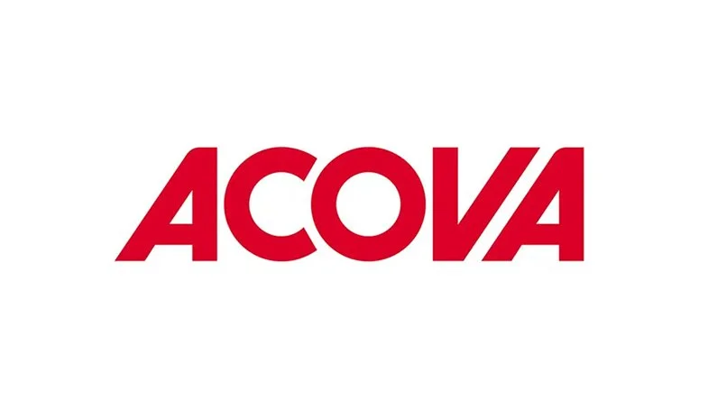 Logo rouge avec le mot 'ACOVA' en majuscules.