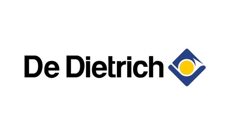 Logo de De Dietrich avec un symbole stylisé en bleu et jaune.