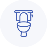 Une icône de toilette bleue dans un cercle gris clair.