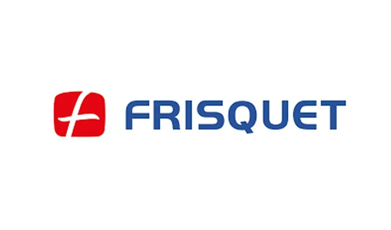 Logo de la société Frisquet avec un symbole rouge et le nom en bleu.