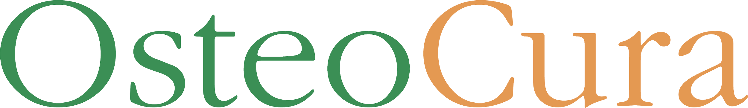 Logo for OsteenCura with the text "OsteenCura" in a stylized font, green and orange colors