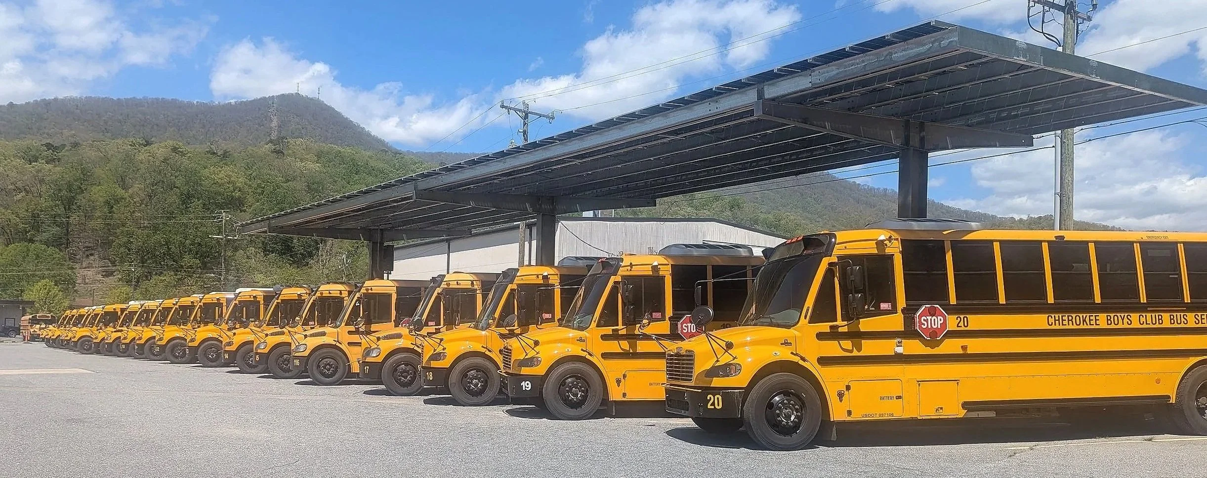 CSMG, in conjunction with the Cherokee Nation, developed this all electric School Bus Fleet with solar microgrid.