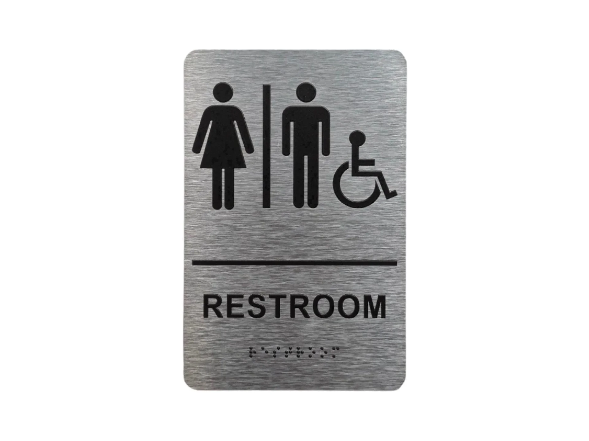 Handicap Restroom Identification Sign, Silver & Black