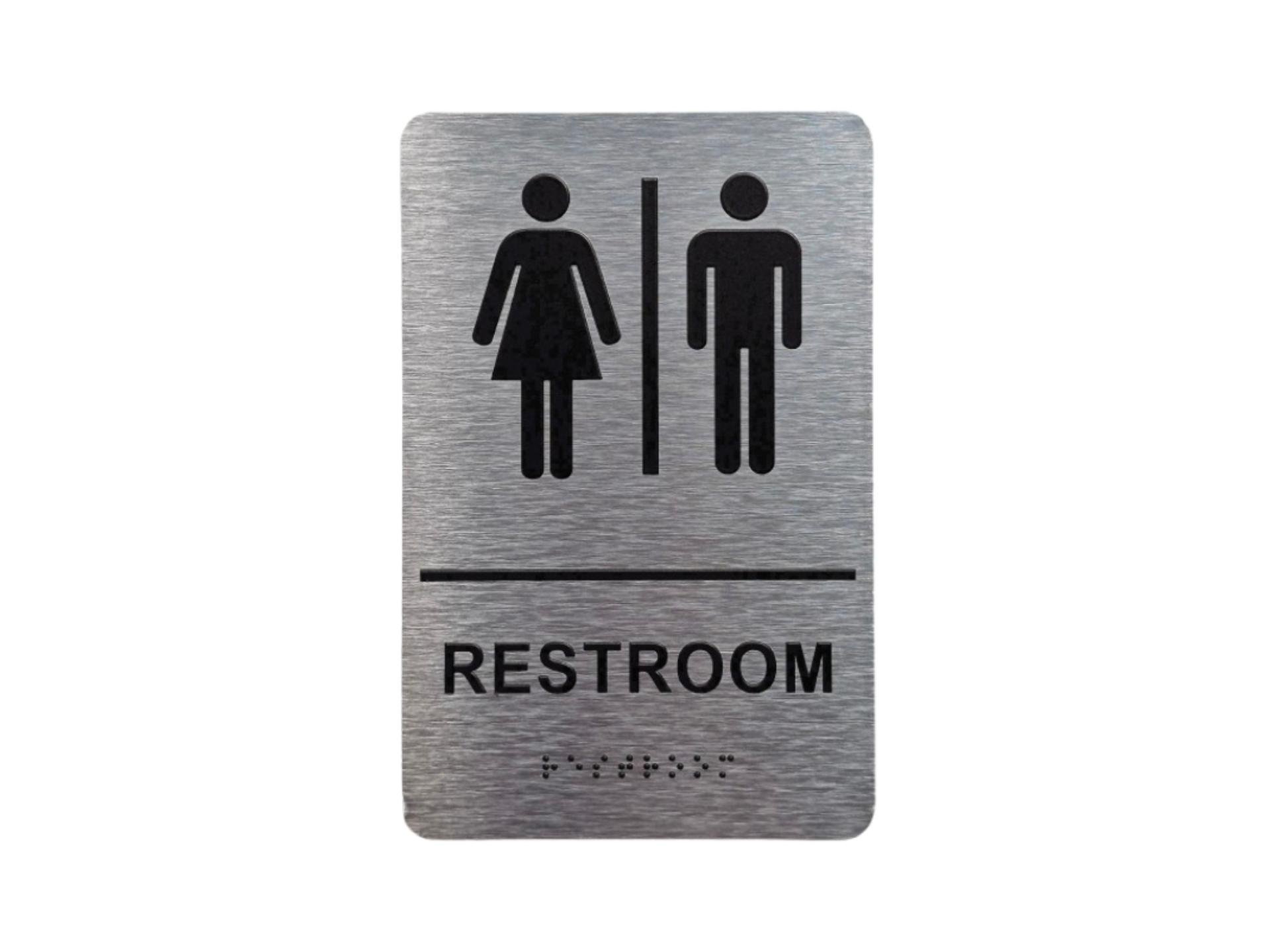 Unisex Restroom Identification Sign, Silver & Black