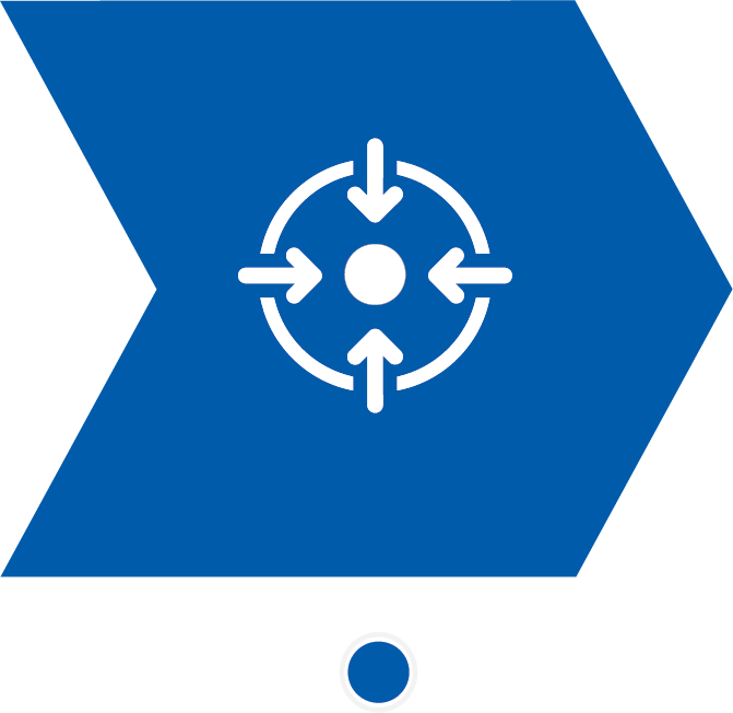 A blue directional icon with arrows pointing outward from a central circle, indicating expansion or targeting.