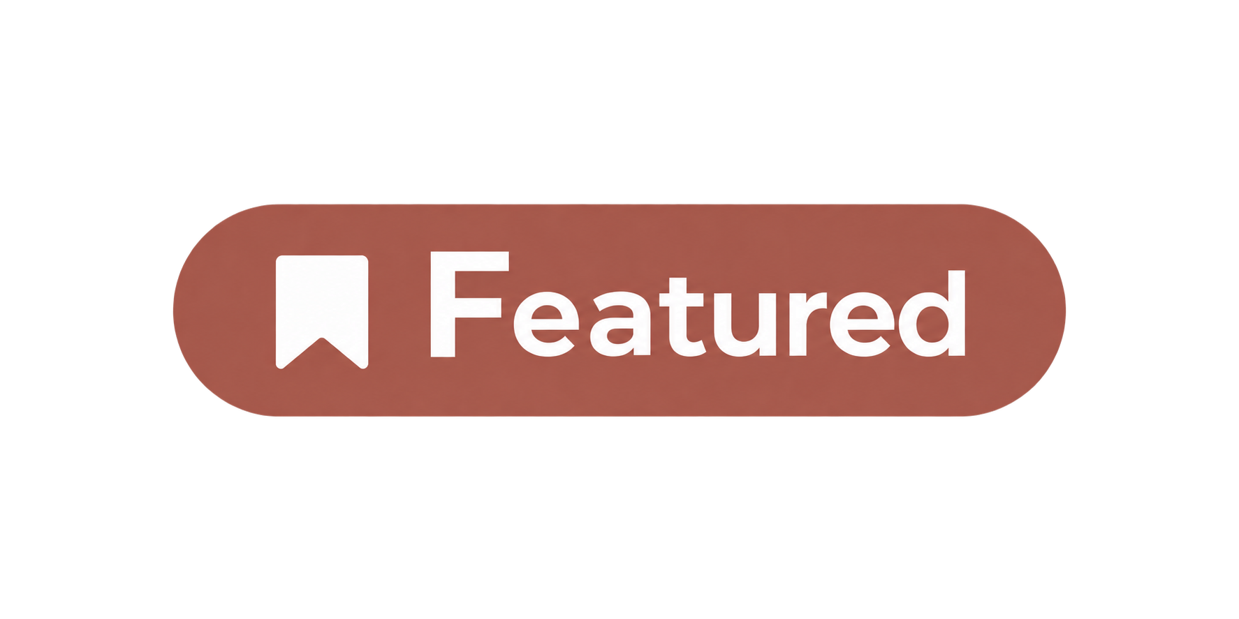 A button with a brown background and white text that reads 'Featured', accompanied by a bookmark icon on its left.