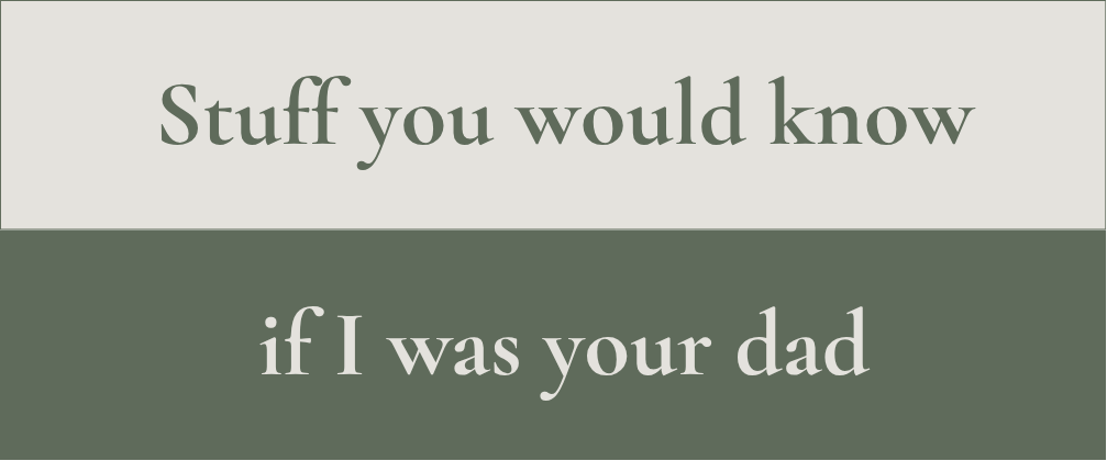 Text graphic with the quote "Stuff you would know if I was your dad" in green and gray.