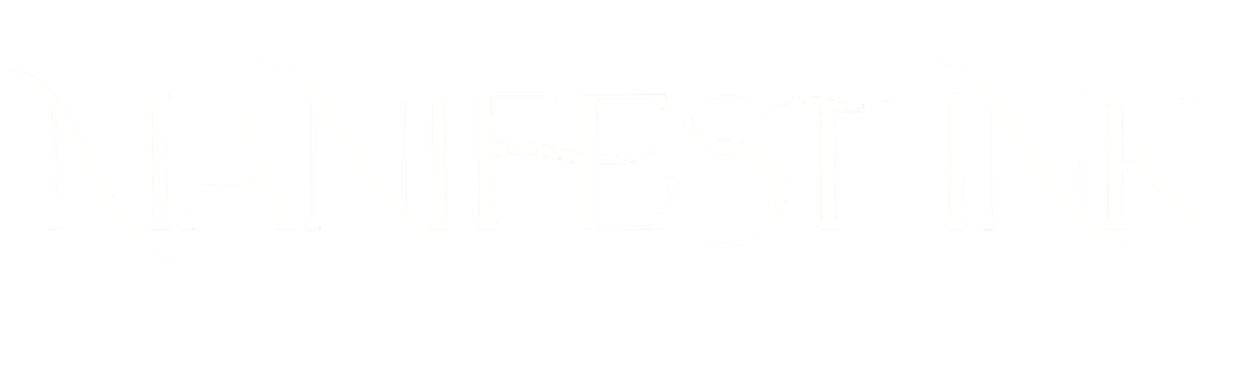 Manfestink logo in white with decorative curved lines on a black background