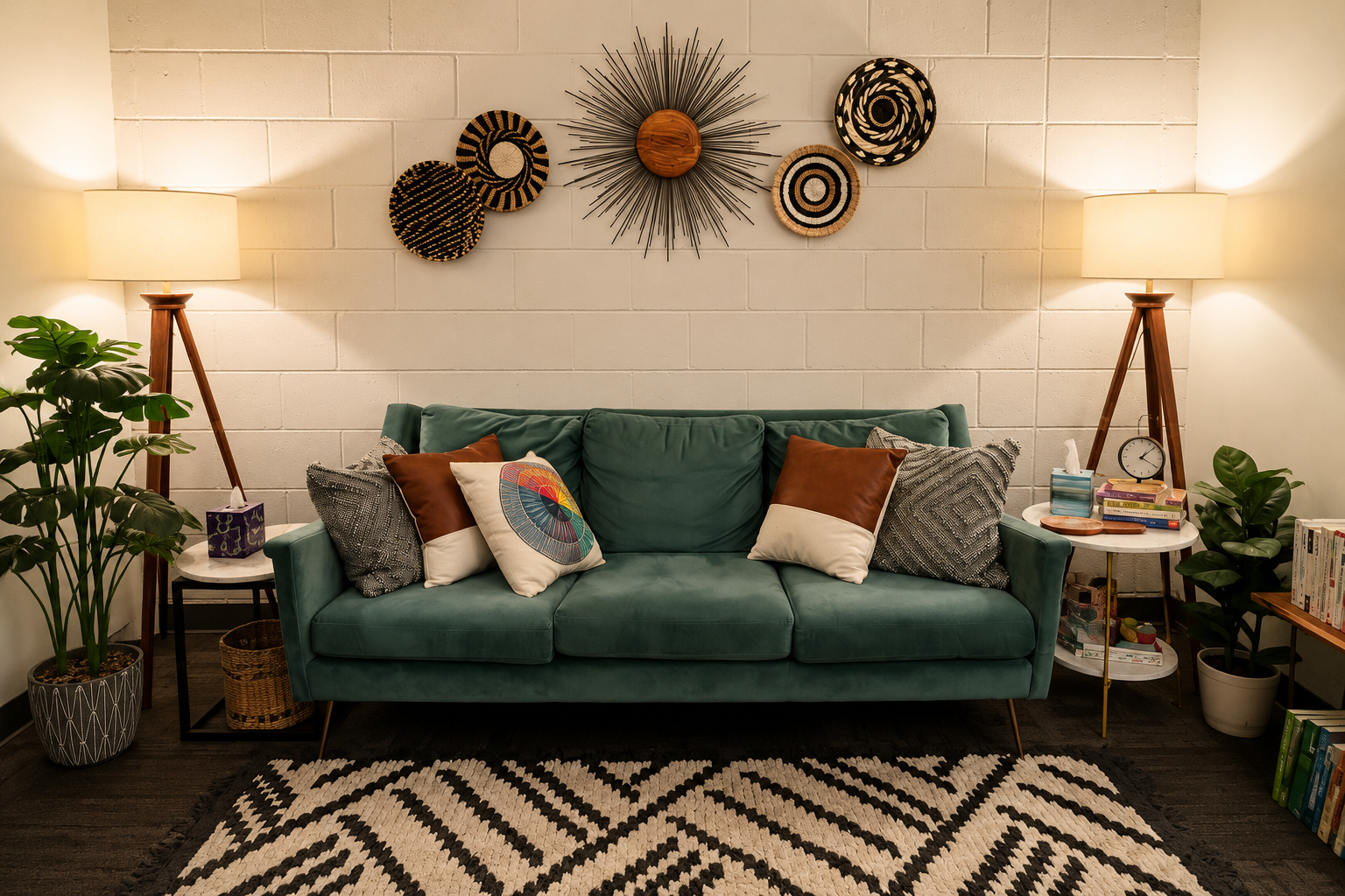 Warm, grounding therapy office for Sam Carter-Orbke at True North Counseling in Nashville