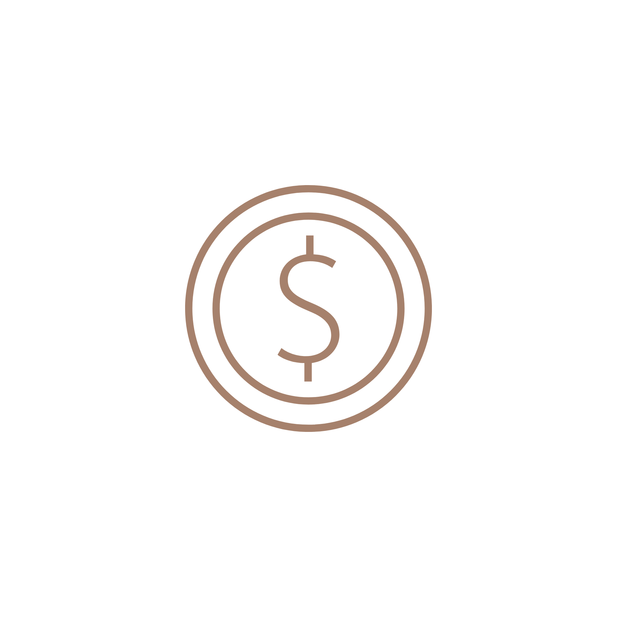 A stylized dollar sign inside a circle in brown.