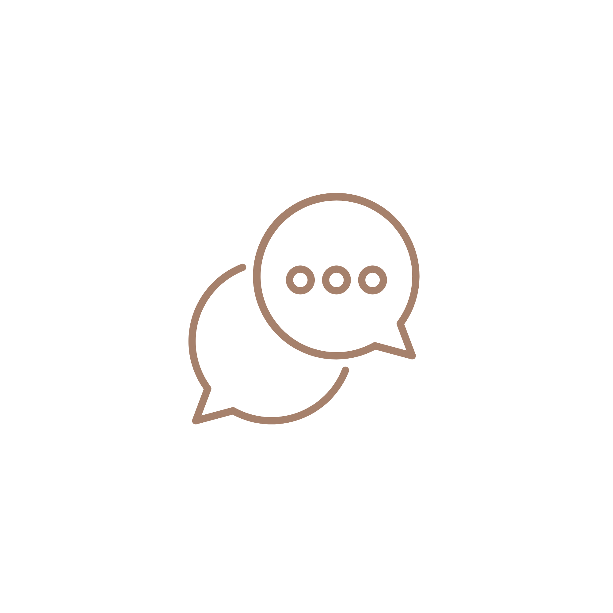 A brown graphic with speech bubbles, symbolizing communication or conversation.