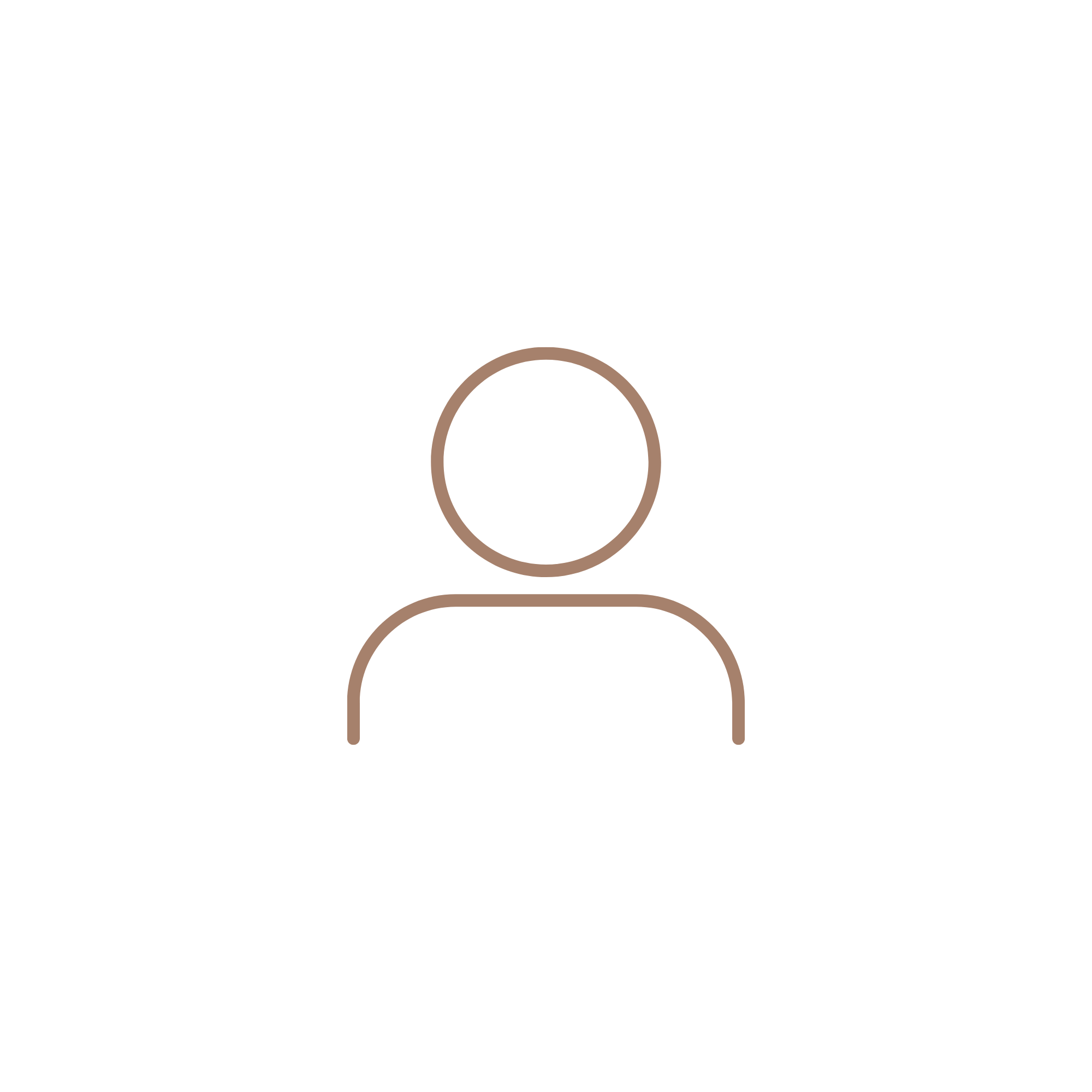 A minimalist brown line drawing outlining the head and torso of a person.