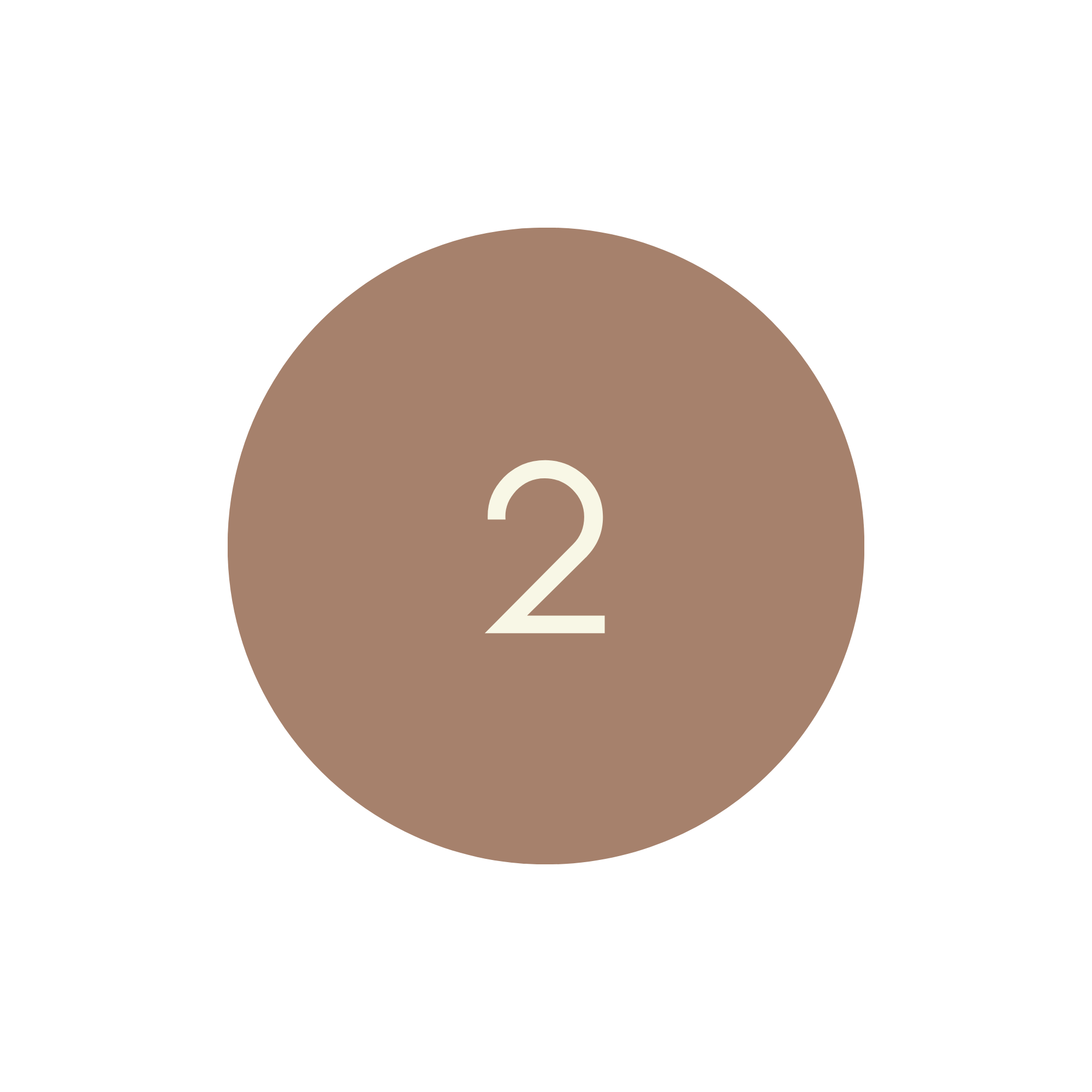 A circular brown badge with a large white number 2 in the center.