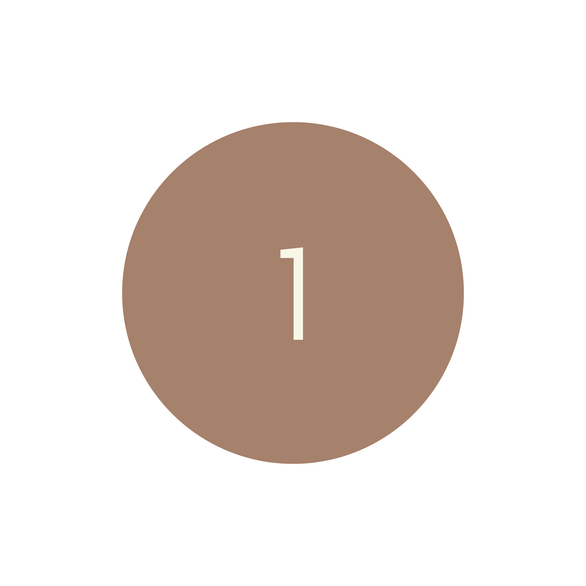 A circular brown badge with a large white number 1 in the center.