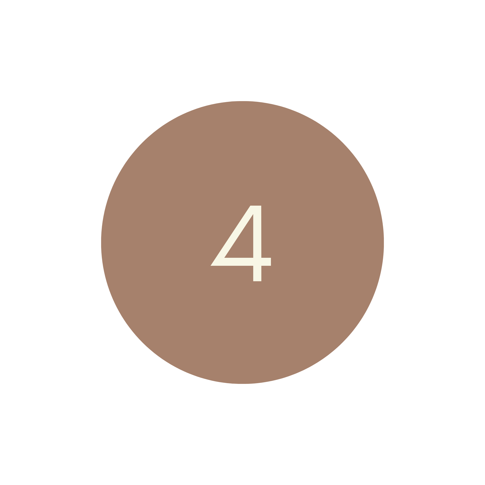 A circular brown badge with a large white number 4 in the center.