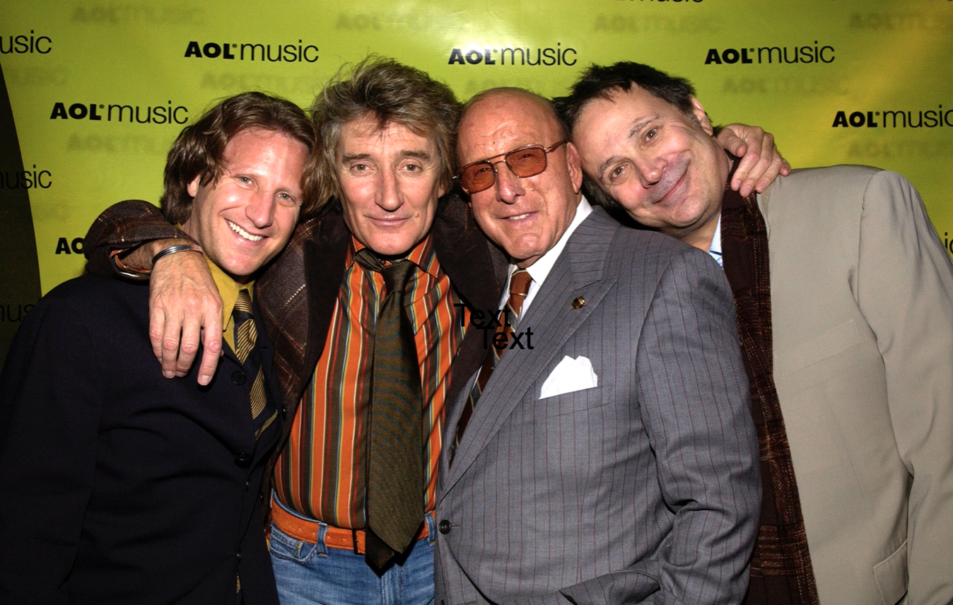 Rod Stewart and Clive Davis with Evan Harrison at AOL Music Live Apollo 2004
