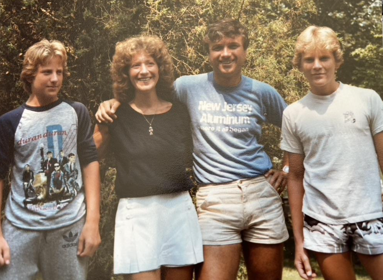 Evan Harrison with his mom, Jay and Matt in 1984, wearing a Duran Duran 3/4 sleeve T-shirt during the height of the band’s early-’80s popularity.