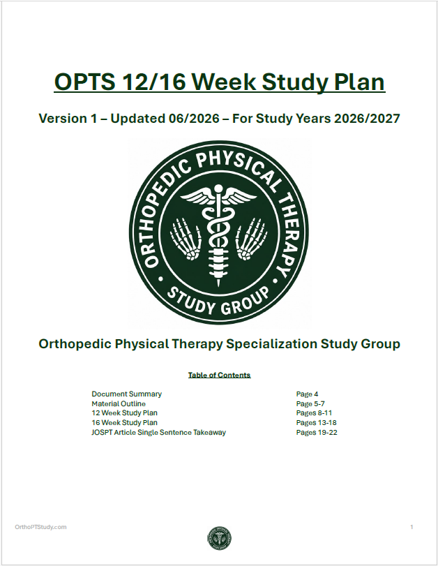 OPTS 12/16 Week Study Plan