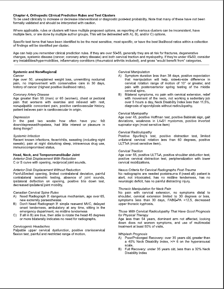Clinical Prediction Rules and Test Clusters