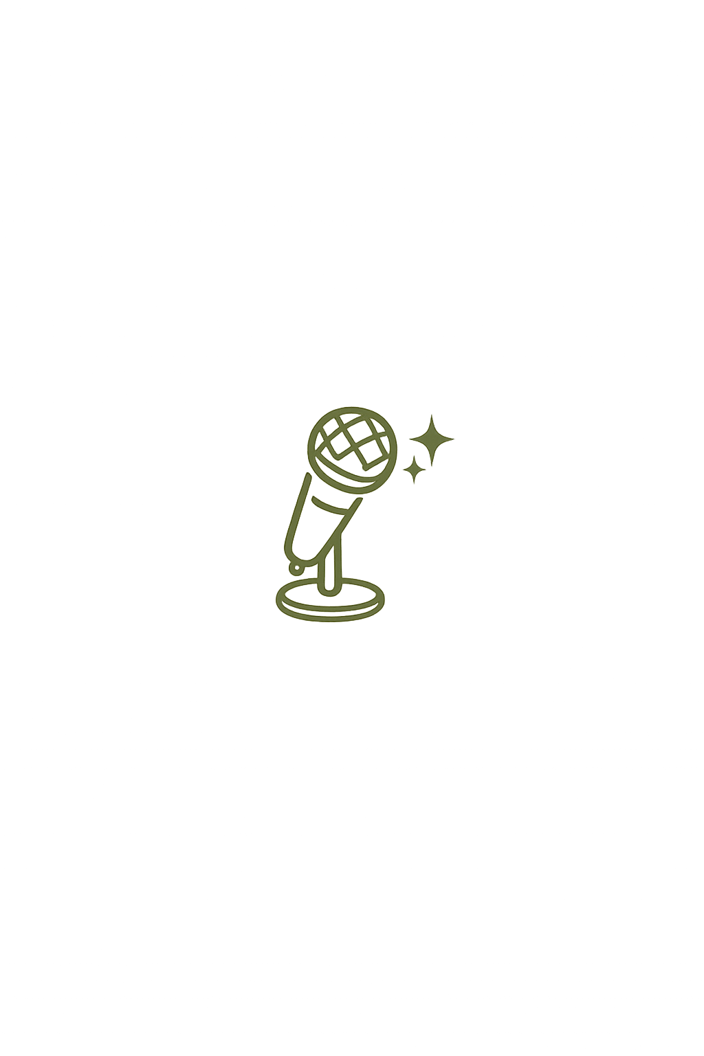 Black background with a green line drawing of a microphone and sparkles, centered.