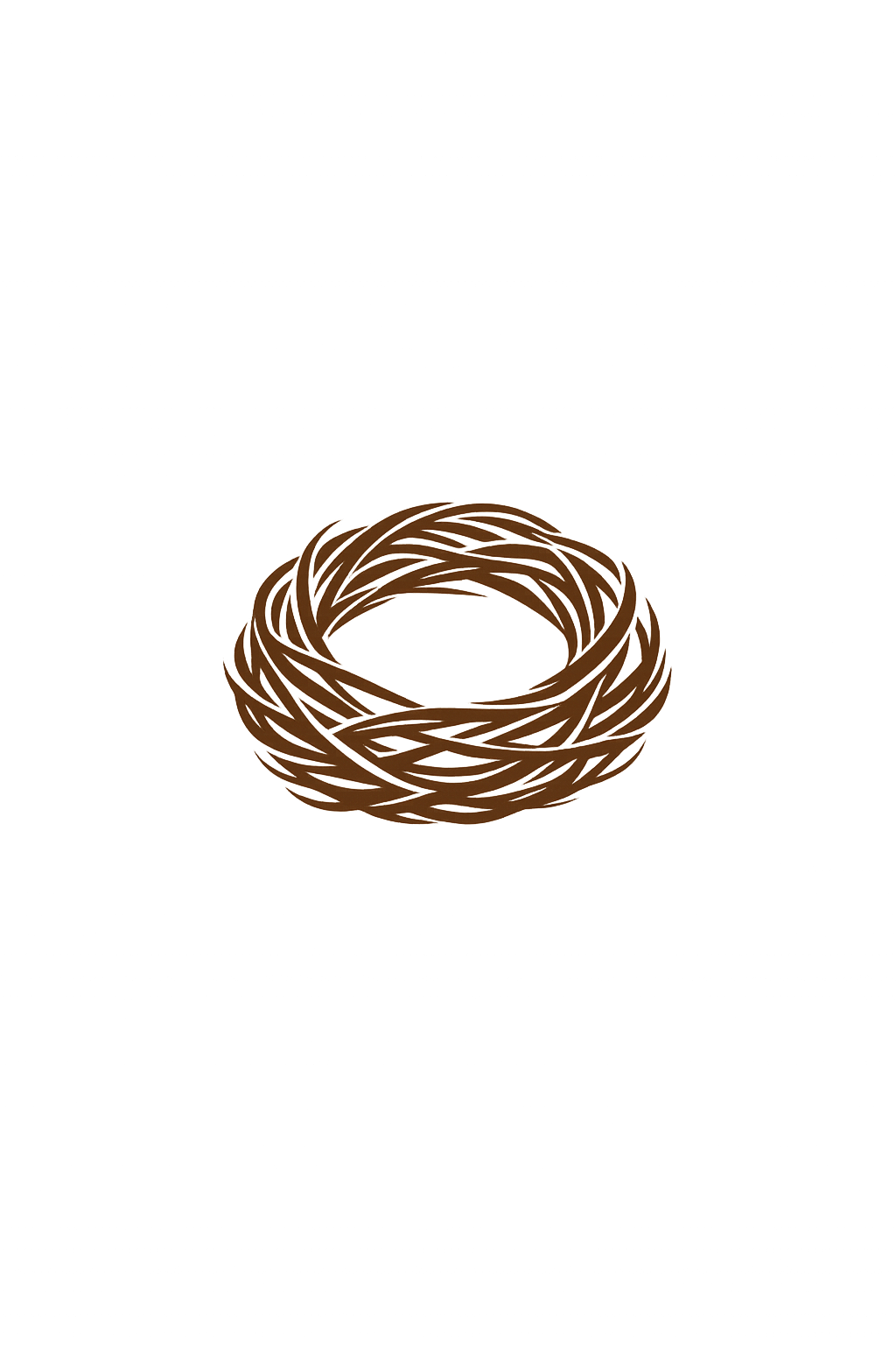 A woven brown nest shape constructed from intertwined twigs, centered on a black background.