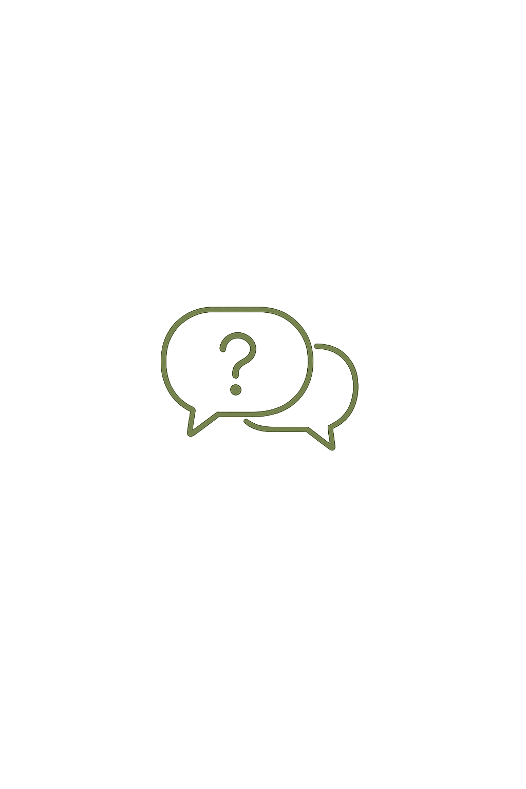 A digital illustration of two speech bubbles with a question mark inside one of them, on a black background.
