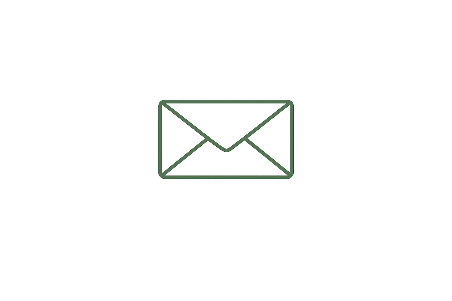 Outline of a green envelope icon on a black background.