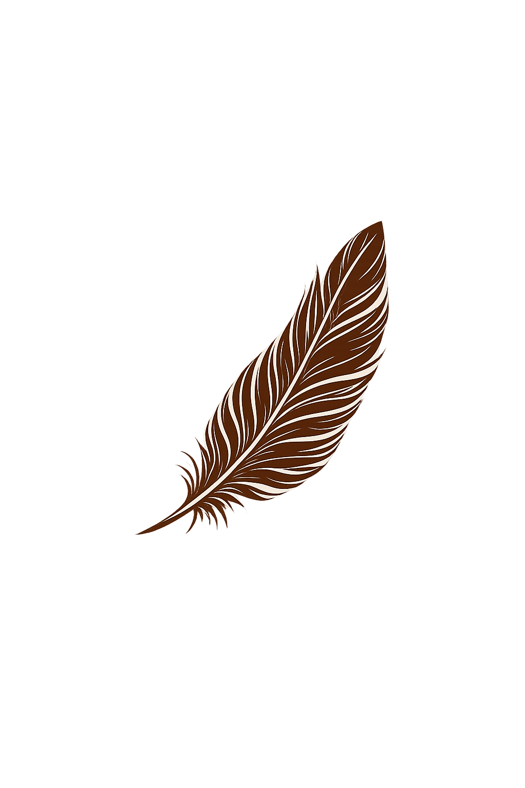 A detailed illustration of a brown and white feather against a black background.