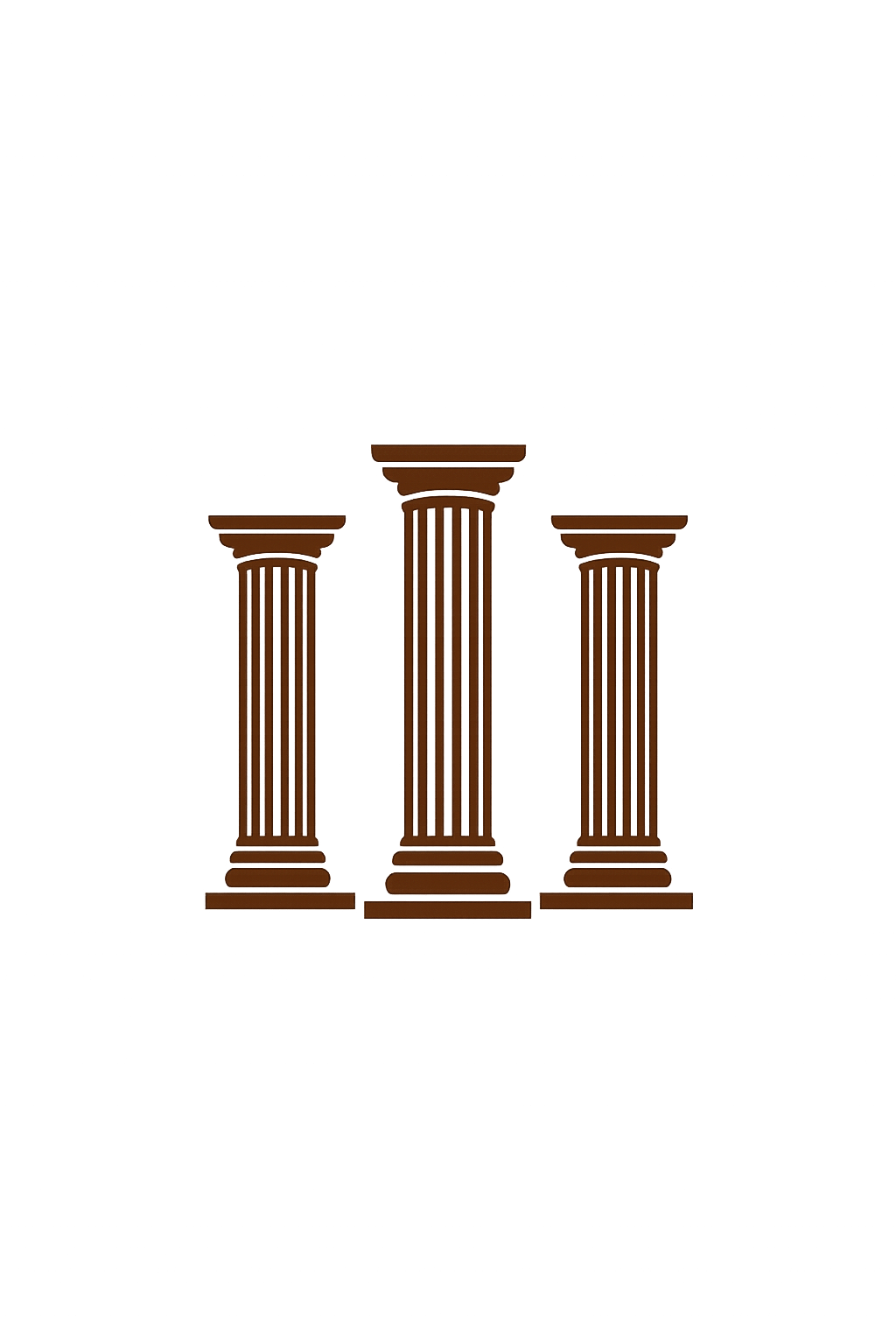 Three brown classical columns representing ancient Greek or Roman architecture, centered on a black background.