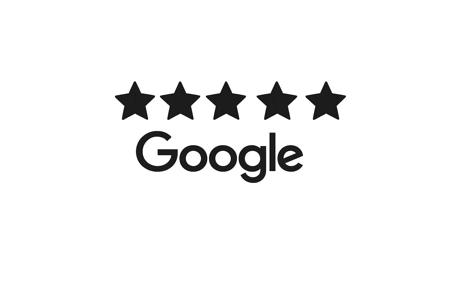 Five black stars with the Google logo below, symbolizing a five-star rating.