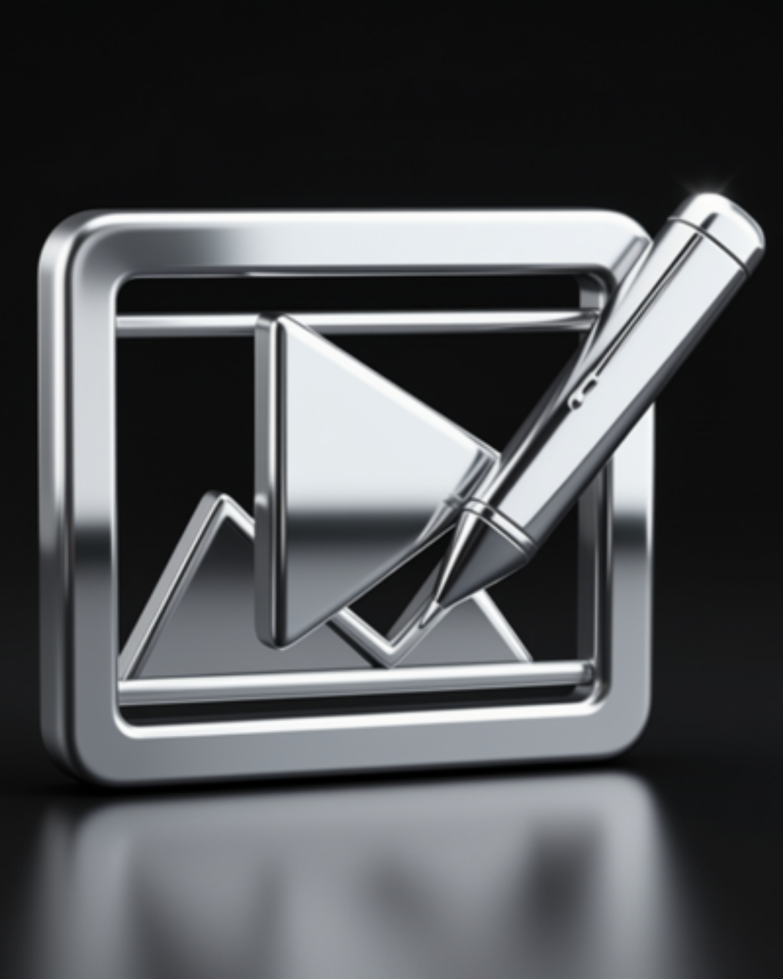 Close-up of a silver metallic mechanical device, with a black background and reflective surface.