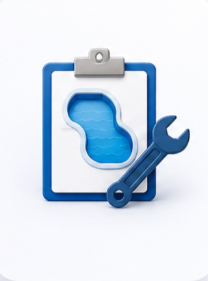 A clipboard with a cutout of a water droplet and a wrench placed over it, symbolizing plumbing repair or water maintenance.