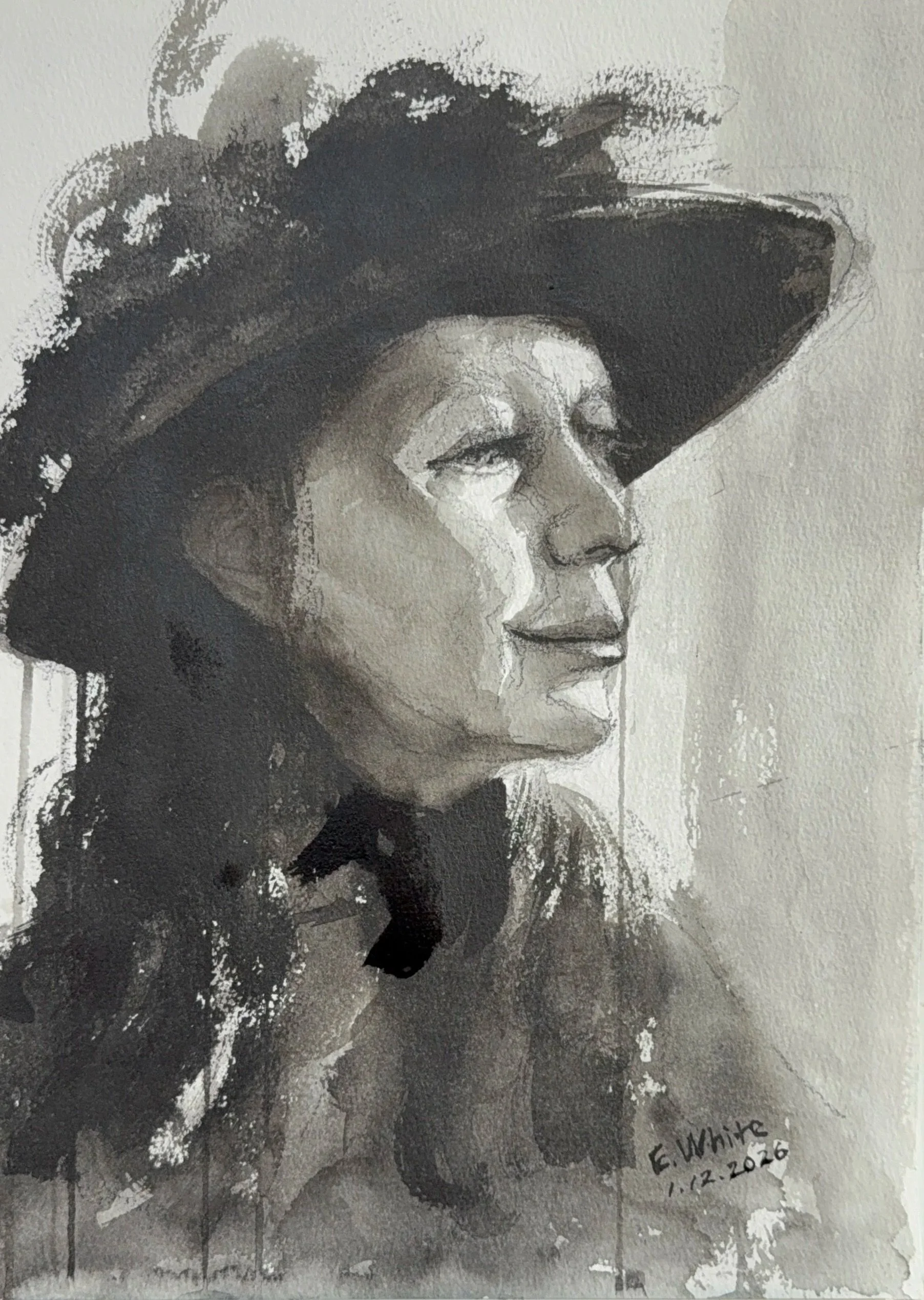 Passing Glance (Ink on Watercolor Paper 12'X16")