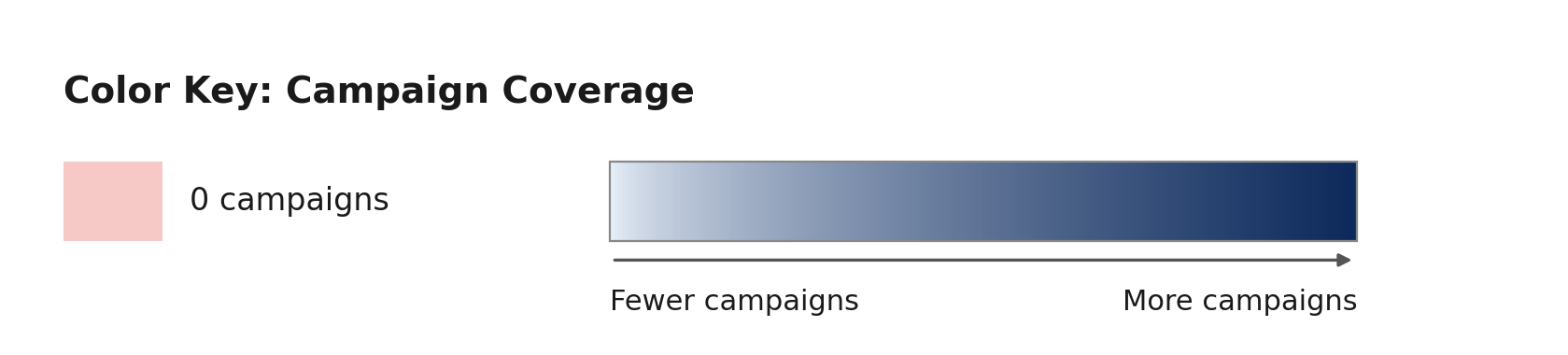 Campaign coverage color key showing a gradient from light pink representing zero campaigns to dark blue representing more campaigns.