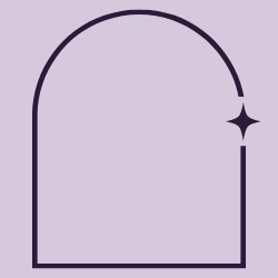 A minimalist illustration of a purple arc with a small star near the top right, set against a light purple background.