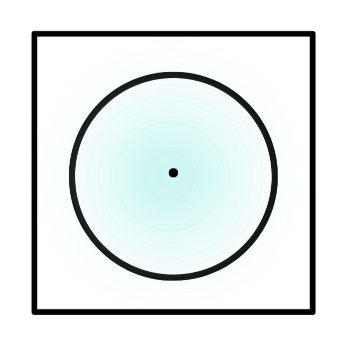 Square logo outside of a blue circle with a dot in the middle.